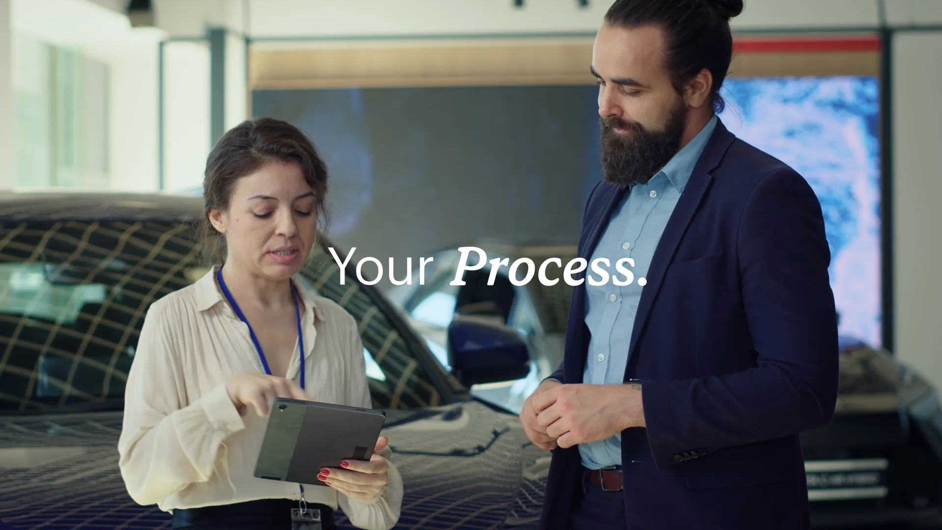 Your Process title over a car salesperson with a client
